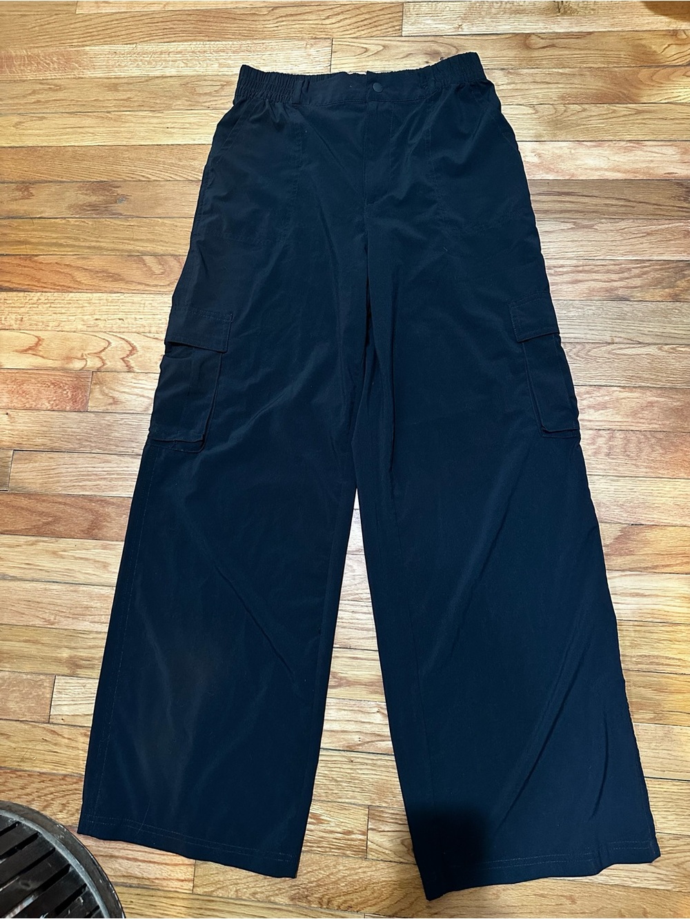 Offline By Aerie Black Wide Leg Cargo Track Pants Athleisure Elastic Waist Med